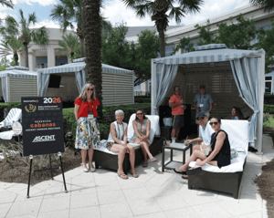 BP cabana by pool smiling