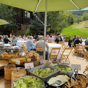 group of franchise owners having lunch outside