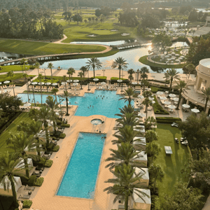view of a corporate hotel pool in florida