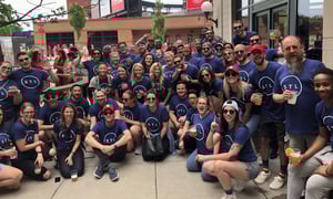 group of event attendees doing a scavenger hunt