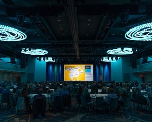 conferece general room with a presentation