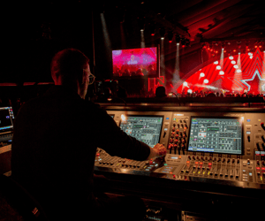 A/V production team working during a conference