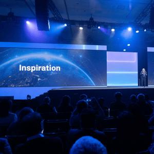 attendee giving a presentation on stage