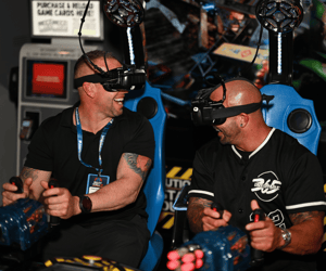 two attendees playing a game