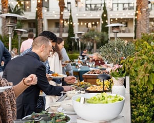 dinner buffet line outside of venue