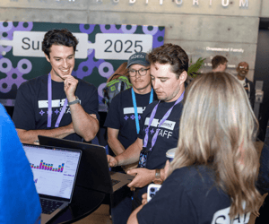 event attendees chatting during a user conference