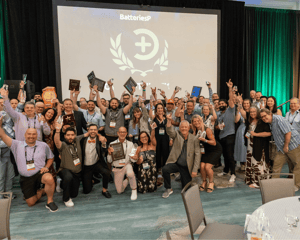 Sales kickoff celebration after awards dinner group photo